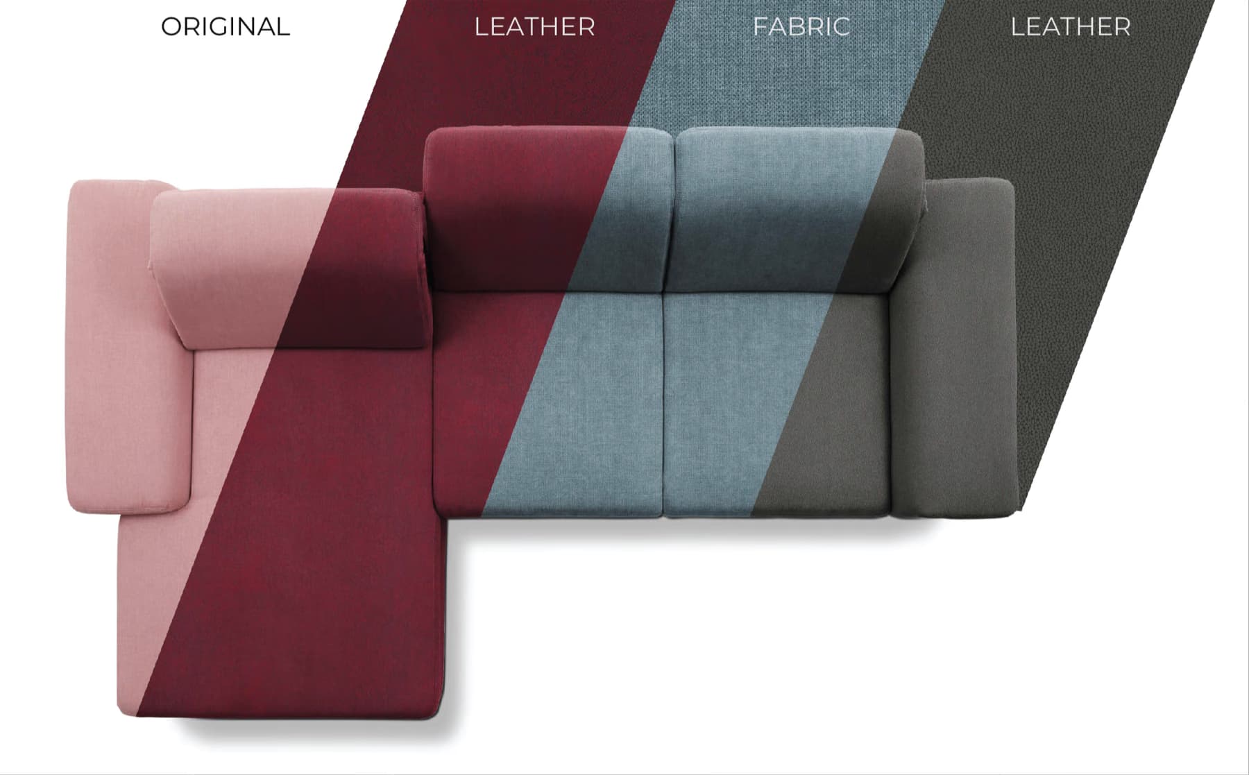 Möbel-Retusche, Sofa mit Materialvarianten